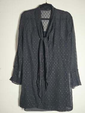 Theory Black Silk Chiffon Metallic Scarf Gothic Pixie Dark Romance Tunic Top 2